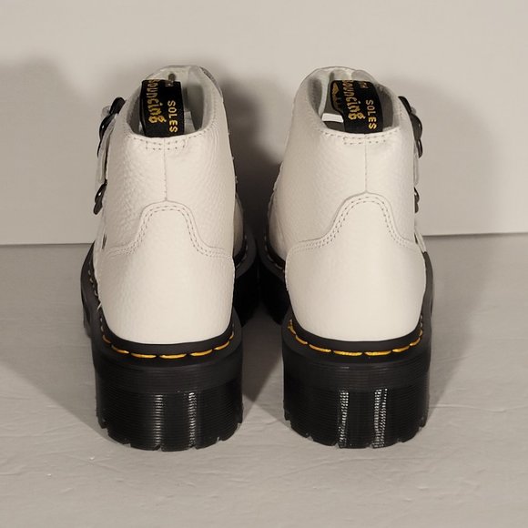 $200 Dr. Martens Womens Devon Flower Leather Platform Boots White Milled Size 7 - Picture 3 of 6